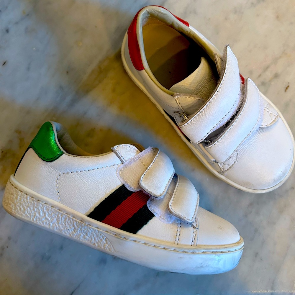 Gucci ace toddler shoes size 22. Light wear thick tread in tact